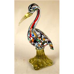 A MILLEFIORI FIGURE OF A PELICAN WITH A GLASS BASE AND BEAK, 10 3/4"h