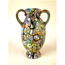 A MILLEFIORI BALUSTER FORM VASE WITH TWO HANDLES