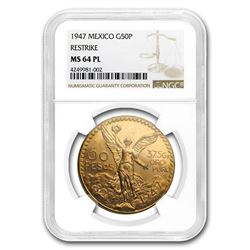 1947 Mexico Gold 50 Pesos MS-64 PL NGC
