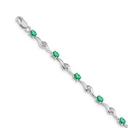 14K White Gold Sapphire and Emerald Gemstone Bracelet - 7 in.