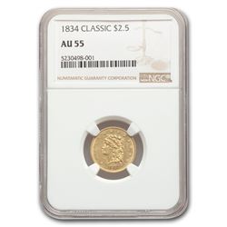 1834 $2.50 Classic Head Gold Quarter Eagle AU-55 NGC