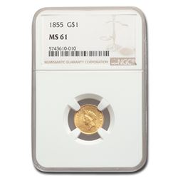 1855 $1 Indian Head Gold Type 2 MS-61 NGC