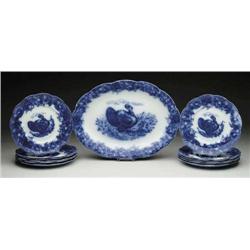 FLOW BLUE GAME SET WITH TURKEYS BY WEDG