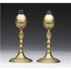 PAIR OF BRASS WHALE OIL LAMPS ATTRIBUTE