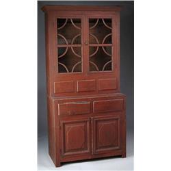 ANTIQUE STEP-BACK CUPBOARD IN RED PAINT