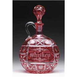 FINE CRANBERRY GLASS CUT OVERLAY WHISKE