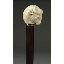 CARVED IVORY BUFFALO HEAD CANE