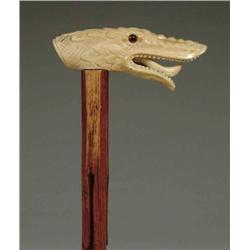 CARVED IVORY SERPENT HEAD CANE