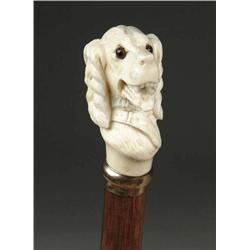 CARVED IVORY DOG HEAD CANE