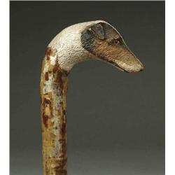 CARVED AND PAINTED WOOD DOG CANE