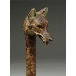 CARVED AND PAINTED WOOD FOX CANE