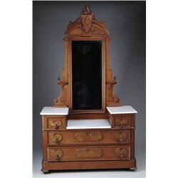 WALNUT VICTORIAN MARBLE TOP DROP CENTER