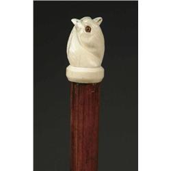 CARVED IVORY TWIN BIRD HEAD CANE