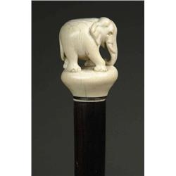 LARGE HEAVY CARVED IVORY ELEPHANT CANE
