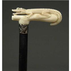 CARVED IVORY ALLIGATOR CANE