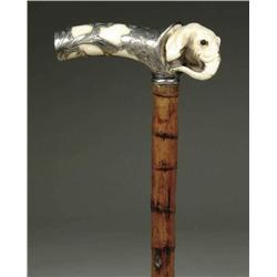 CARVED IVORY AND STERLING ELEPHANT CANE