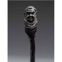 CARVED MONK HANDLE CANE