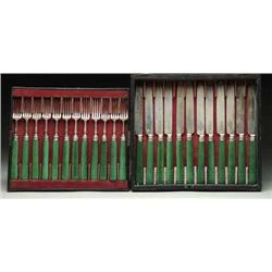 CASED STERLING AND DYED BONE FISH SET