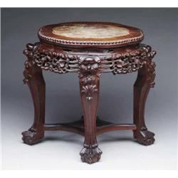 ORIENTAL ROSEWOOD MARBLE TOP CARVED STA
