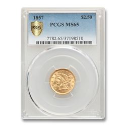 1857 $2.50 Liberty Gold Quarter Eagle MS-65 PCGS