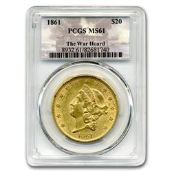 1861 $20 Liberty Gold Double Eagle MS-61 PCGS (War Hoard)
