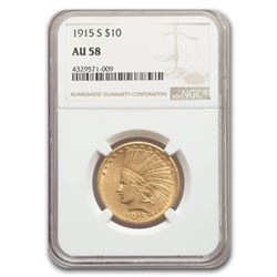 1915-S $10 Indian Gold Eagle AU-58 NGC