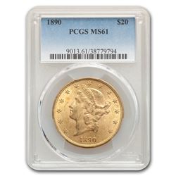 1890 $20 Liberty Gold Double Eagle MS-61 PCGS