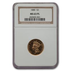1880 $3 Gold Princess MS-63 NGC (PL)