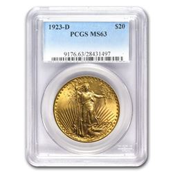 1923-D $20 Saint-Gaudens Gold Double Eagle MS-63 PCGS