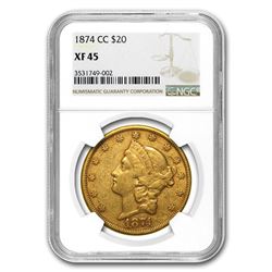1874-CC $20 Liberty Gold Double Eagle XF-45 NGC