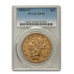 1892-CC $20 Liberty Gold Double Eagle XF-45 PCGS