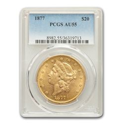 1877 $20 Liberty Gold Double Eagle AU-55 PCGS