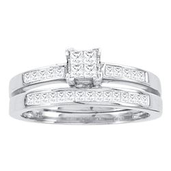 14kt White Gold Princess Diamond Halo Bridal Wedding Engagement Ring Band Set 1.00 Cttw