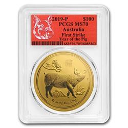 2019 Australia 1 oz Gold Lunar Pig MS-70 PCGS (FS\, Red Label)