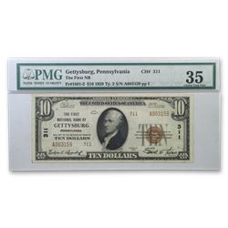 1929 Type 1 $10 Gettysburg\, PA VF-35 PMG (CH#311)