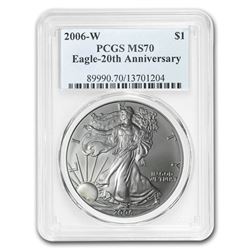 2006-W Burnished Silver American Eagle MS-70 PCGS (20th Anniv)