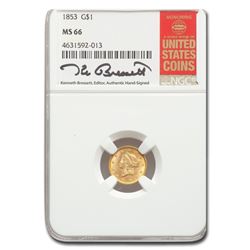 1853 $1 Liberty Head Gold MS-66 NGC