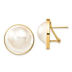 14k Yellow Gold White Mabe Pearl Omega Back Earrings - 20-21 mm