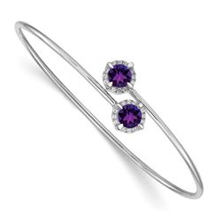 14k White Gold Amethyst Circle Bangle - 7 in.