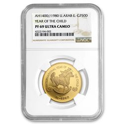 AH1400/1980 U.A.E. Gold 750 Dirhams PF-69 NGC (UCAM)