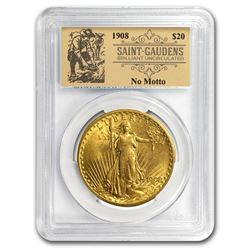 1908 $20 St Gaudens Dbl Eagle No Motto BU PCGS (Prospector Label)