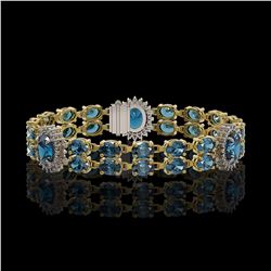 15.25 ctw Aquamarine & Diamond Eternity Bracelet 14K Yellow Gold