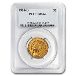 1914-D $5 Indian Gold Half Eagle MS-62 PCGS