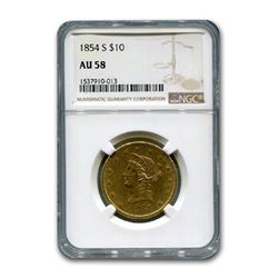 1854-S $10 Liberty Gold Eagle AU-58 NGC