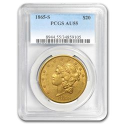 1865-S $20 Liberty Gold Double Eagle AU-55 PCGS