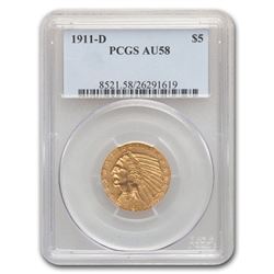 1911-D $5 Indian Gold Half Eagle AU-58 PCGS