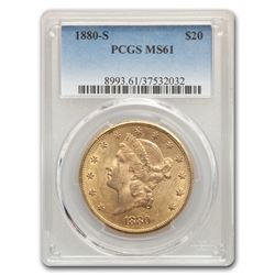 1880-S $20 Liberty Gold Double Eagle MS-61 PCGS