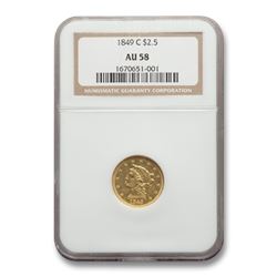 1849-C $2.50 Liberty Gold Quarter Eagle AU-58 NGC
