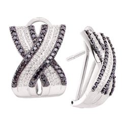 14kt White Gold Round Diamond Modern Hoop Earrings 3/4 Cttw