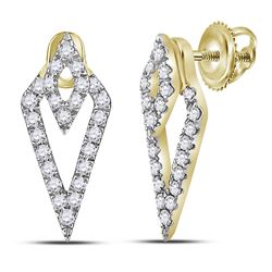 10kt Yellow Gold Round Diamond Circle Frame Moving Twinkle Solitaire Dangle Earrings 5/8 Cttw